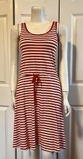 Women’s Uniqlo Orange Striped Casual Knee Length Dress Ties At Waist Size Small
