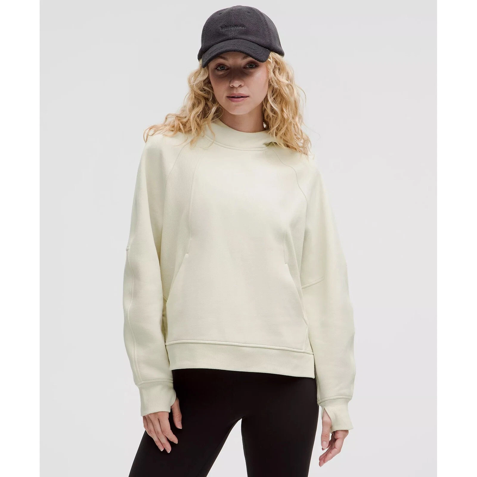 OFF WHITE Felpa con cappuccio LULULEMON Scuba oversize con spacco laterale nuova con etichetta taglia XL XXL