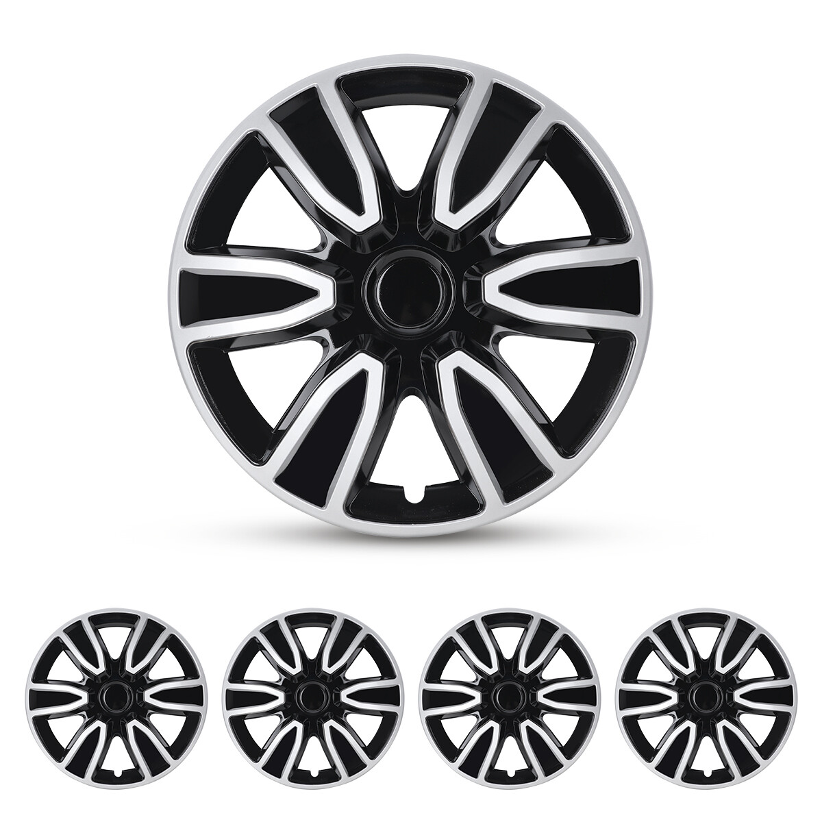Silver & Black 14-inch Snap-On Wheel Covers for R14 Steel Rims