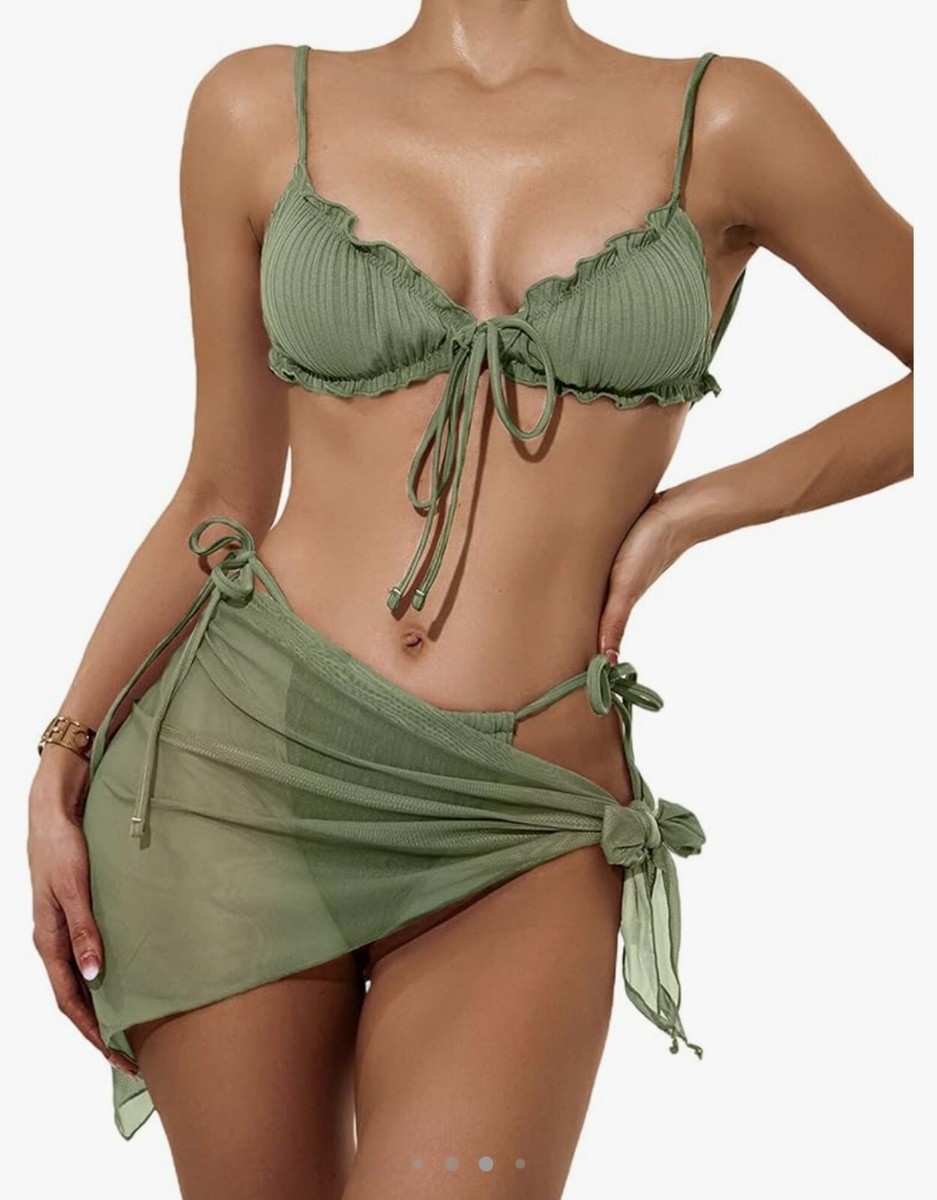 Three-pieces Female Color Cover-ups Knotted Women Sexy Bathing Suit Size  Small | eBay
