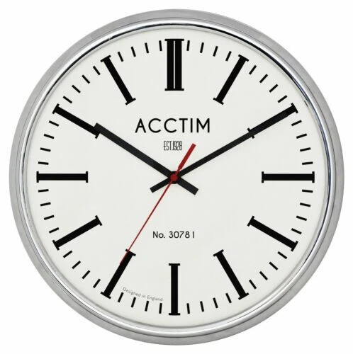 Acctim Jura 31.5cm Retro Style Chrome Silver Metal Cased Wall Clock - Image 1 of 1