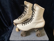 Vintage White Roller Skates with Roller Derby Brand Clay Wheels