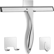 All-Purpose Stainless Steel Shower Squeegee for Shower Doors with 2 Adhesive Hoo
