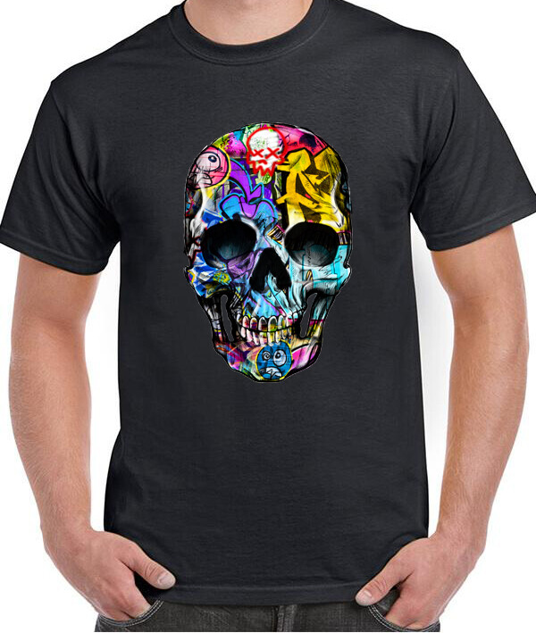 Camiseta pintada con calavera de graffiti fresca para hombre
