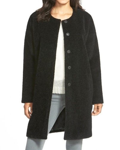 collarless black coat