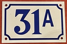 31A Numéro de maison émaillé original français BLANC et BLEU acheté en France