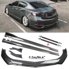 Carbon Fiber Front Bumper Lip Spoiler & Side Skirt For Acura ILX 2013-2022