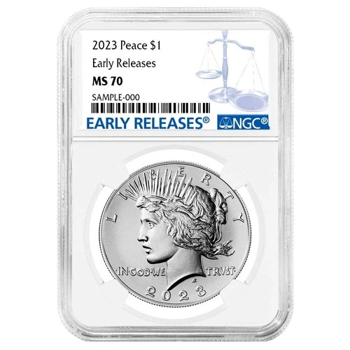 2023 $1 Peace Silver Dollar NGC MS70 ER Blue Label