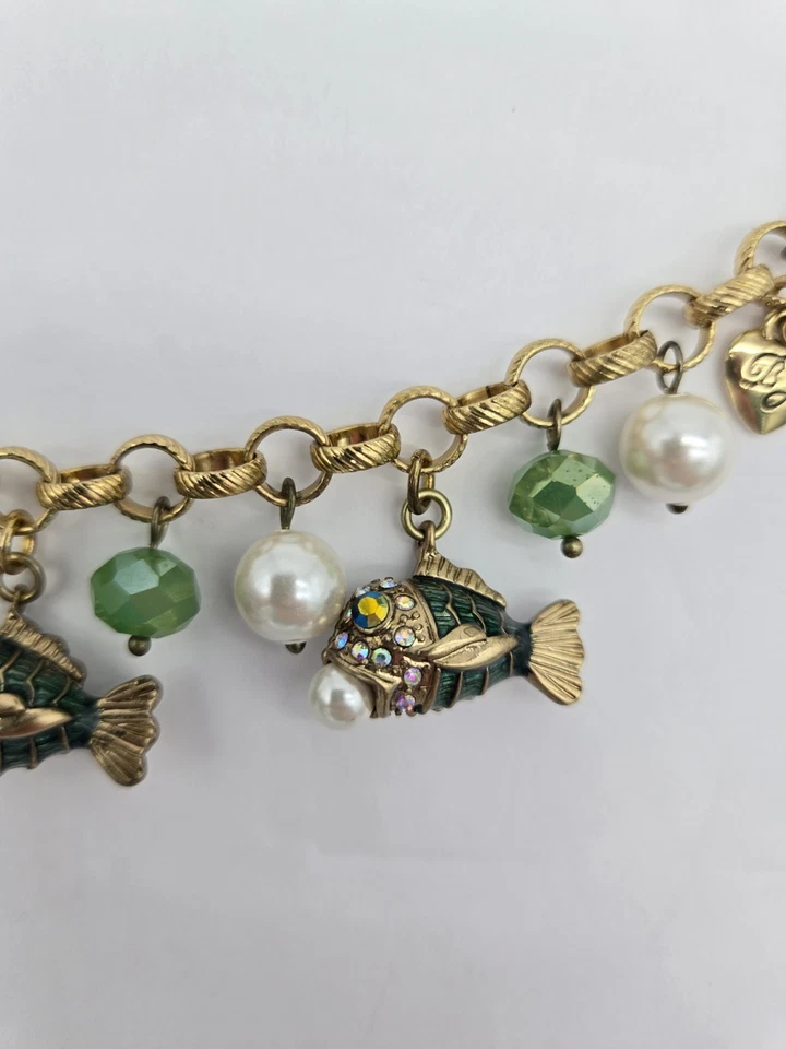 Pulsera Betsey Johnson Peces Tono Dorado Dije Playa Imitación Perlas Estrás Foto 3 de 4