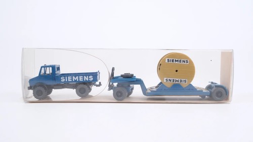 Wiking H0 26502/1 Unimog 1700 L con cargador bajo y rodillo de cable Siemens | Condition: Gebraucht
