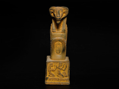 Altägyptische antike Widderkopf Khnum Statue Sandstein Hieroglyphen Reliquie v. Chr.