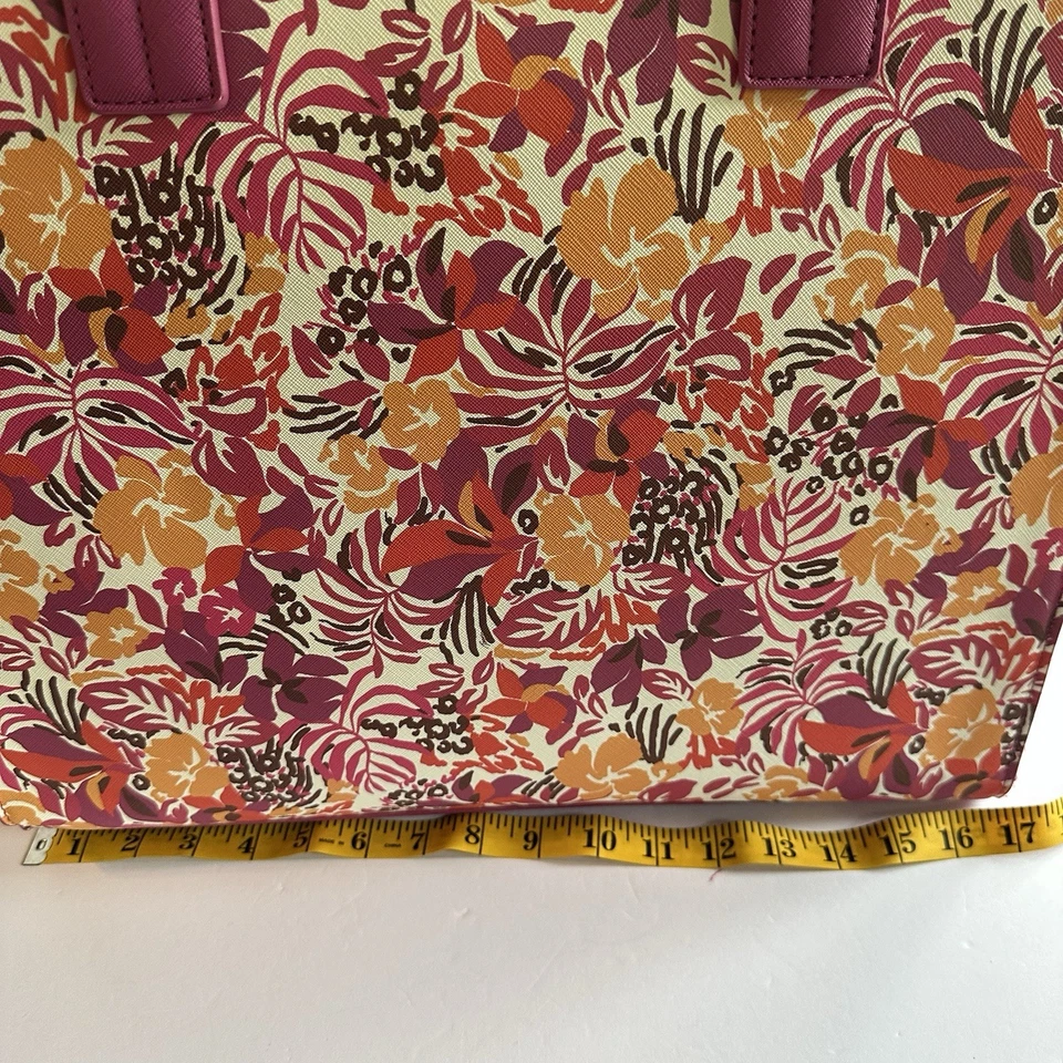 全新带标签 Trina Turk 托特包 XL Marjorelle Garden 带条纹粉色橙色 (MSRP $245) — 第 3/4 张图片