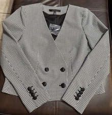 White House Black Market Double-Breasted Gingham Jacket Black/White Sz 6
