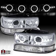 Fit 1999-2002 Silverado 00-06 Tahoe LED Halo Projector Headlights Bumper Signal
