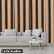 3 x Wall Panel Deal - San Diego Oak Natural Brown Acoustic MDF Wood Wall Panels