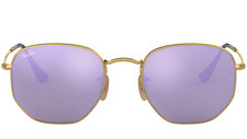 Rayban RB3548N 001/8O 51 Hexagonal Arista Gold Wisteria Mirror Sunglasses 3548N