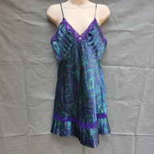 Victoria  s Secret Gold Label Green Blue Paisley Satin Chemise Slip Gown S Sleep