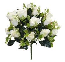 13in Rose Bud Gypsophila White Artificial Flower Bush White, Set of 2 