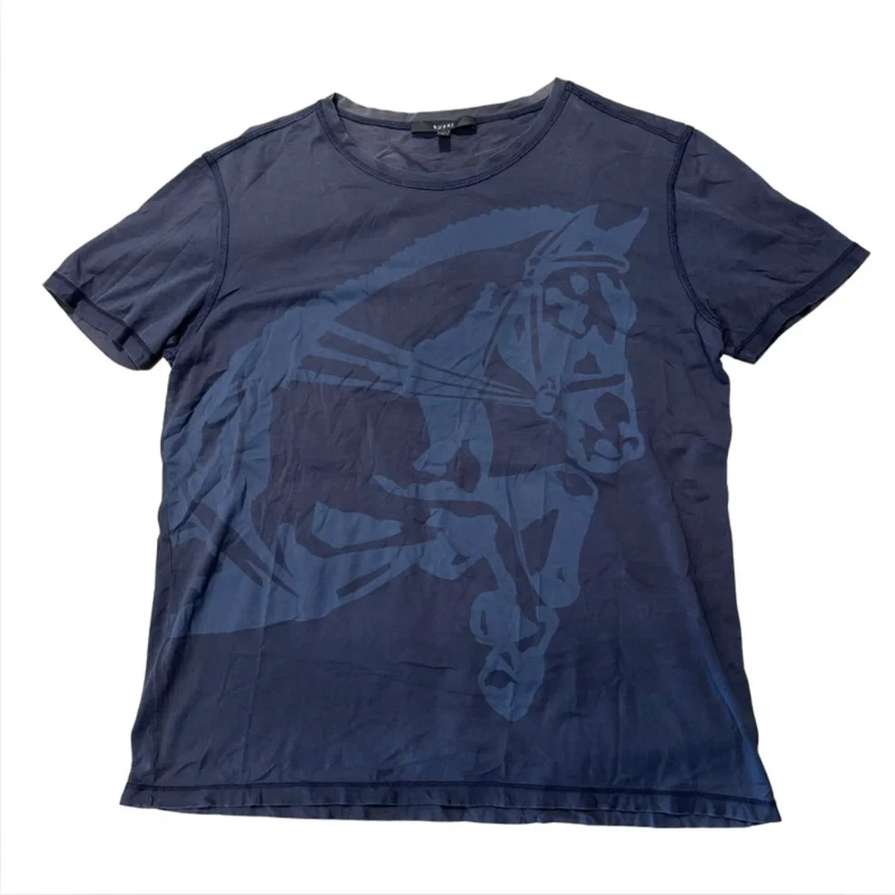 Vintage Gucci Horse Logo Navy T-Shirt Size L Fits M Fast Shipping