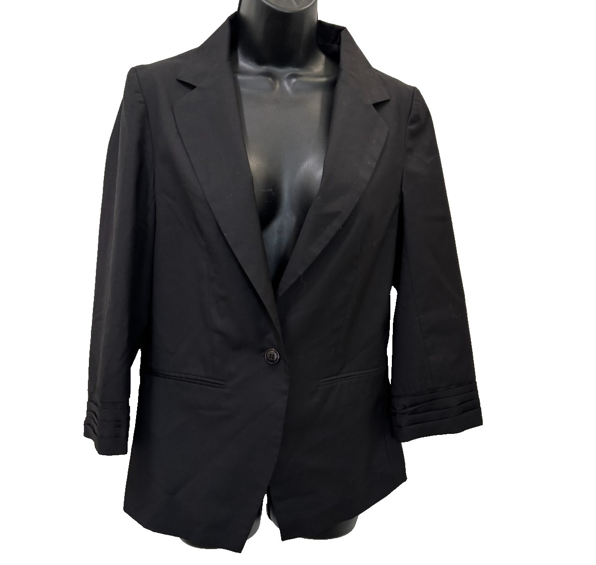 Doki Geki Womens Black Blazer Jacket Size Large Floral Lining 3/4 Sleeves