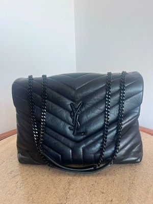 Saint Laurent LouLou Medium   Black Matelassé Chevron Leather