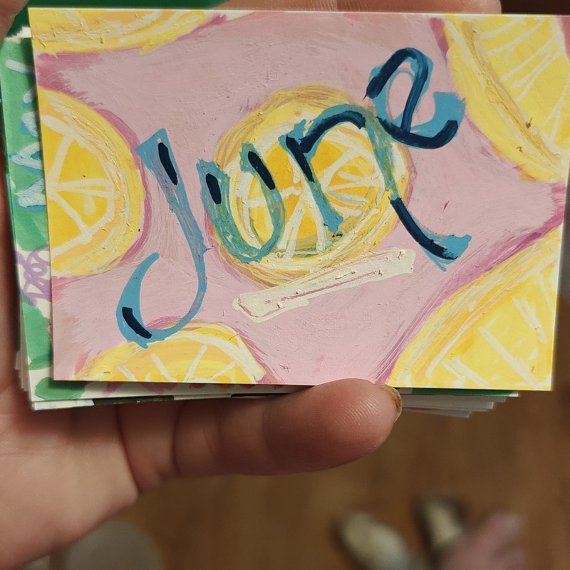 lemons ACEO by Emily Meinert June painting on paper miniature abstract small