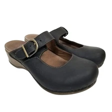 Dansko Women's Martina Mule Mary Jane Clogs Buckle Black Leather Size 37 / 7