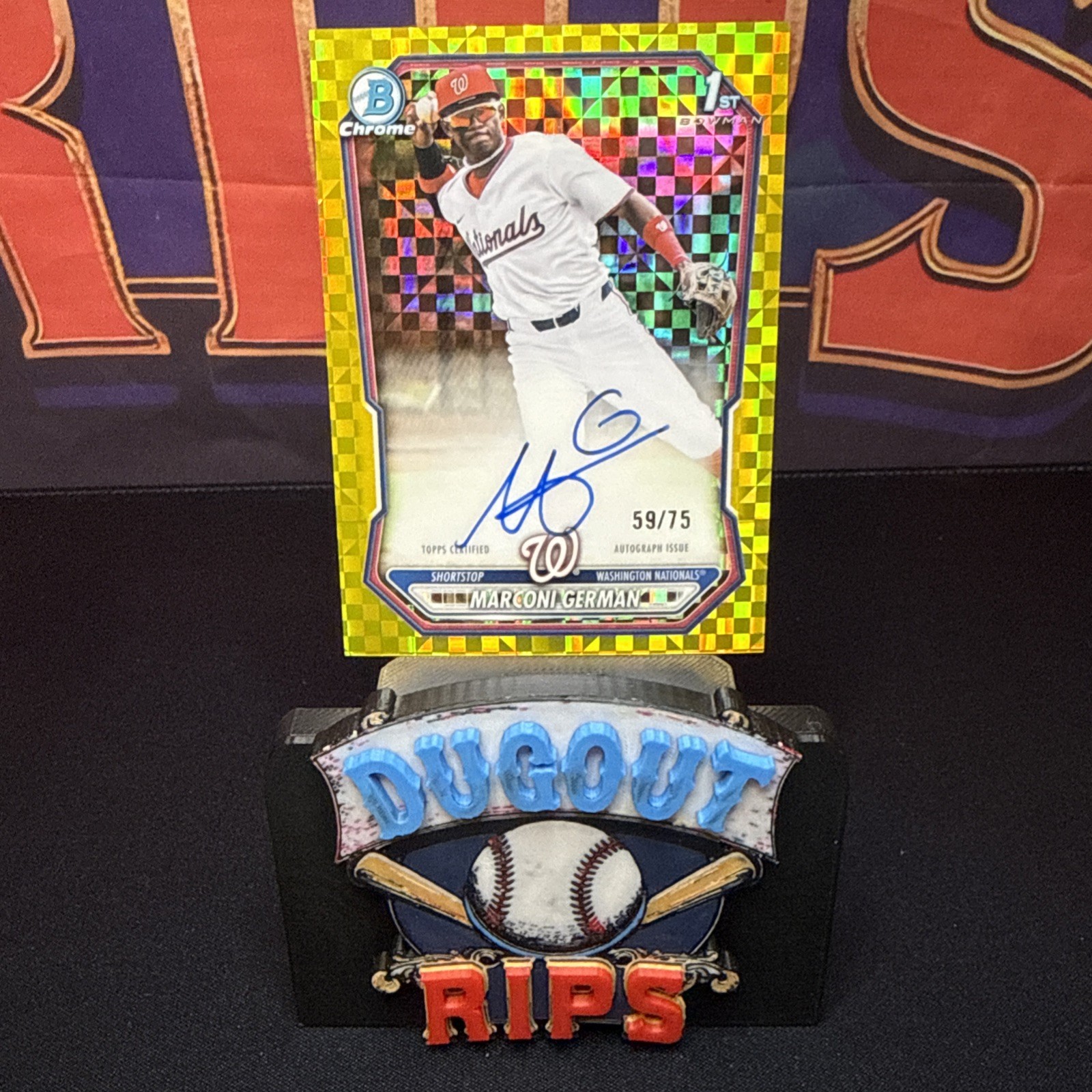2026 Bowman Chrome Marconi German Yellow X-Fractor Auto /75 1st Bowman Nationals