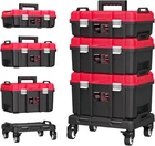 3-in-1 Rolling Tool Box W/ Wheels,Stackable Modular Tool Organizer System,17"