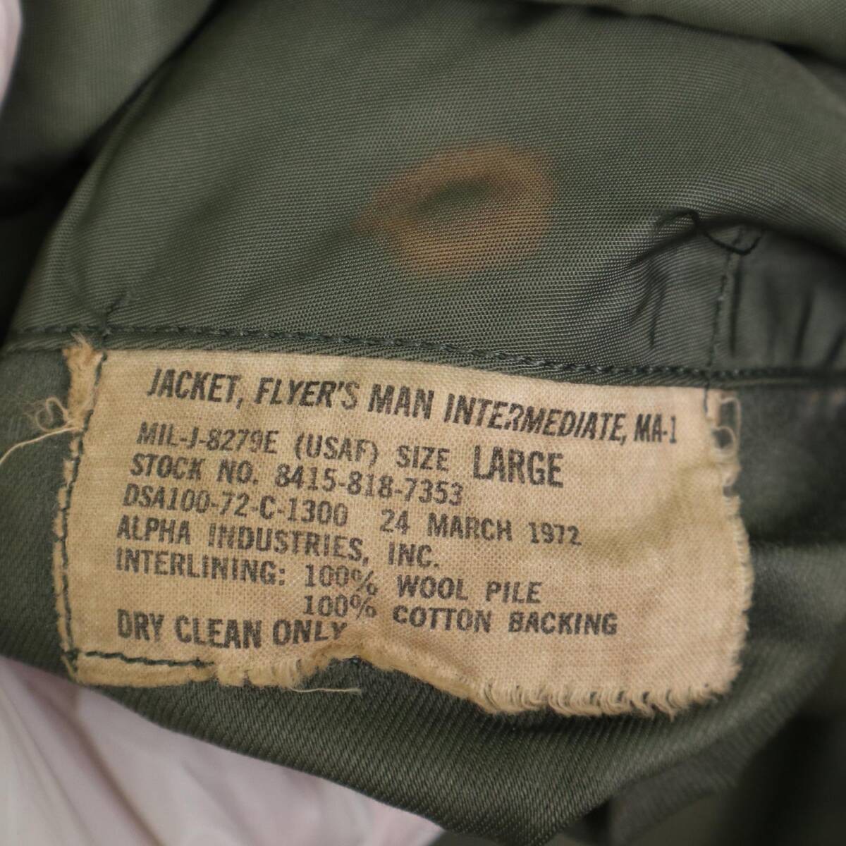 USAF MA1 Flight Jacket 70s Alpha MILJ8279E DSA10072 Large Vintage USA image 8