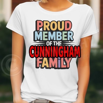 T-Shirt CUNNINGHAM Familienname Damen Geburtstag Party Wiedersehen Geschenk Spaß Weihnachten