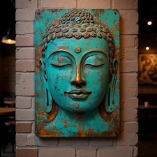 Retro Metal Buddha Wall Art Plaque Rectangular Flat Hanging Decor for Unique