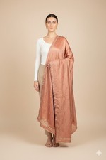 Sanskriti Vintage Peach Art Silk Dupatta Long Stole Hand Beaded Zardozi Scarves