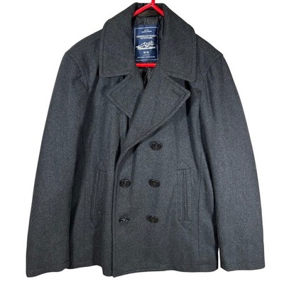 American Eagle Mens Gray Wool Blend Quilted Lined Pea Coat Jacket Size M