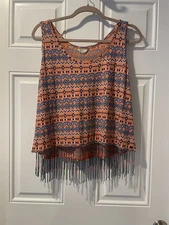 Women's Guess Brand Top w/beads, Size L, Blue/Peach/White