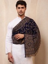 Indian Oversized Wool Scarf 100 Cashmere Wrap Blue Paisley Mens Blanket Shawl