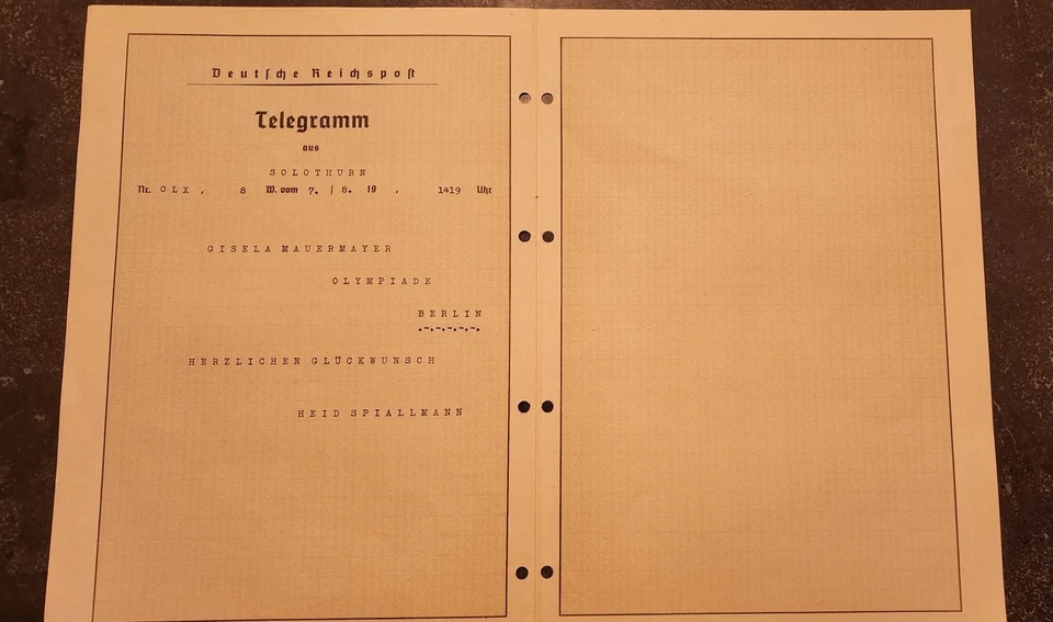 1936 Germany Berlin Olympics Telegram Cover Sports XI Olympic Games 8.5 x 11 Inc - Image 3 of 3