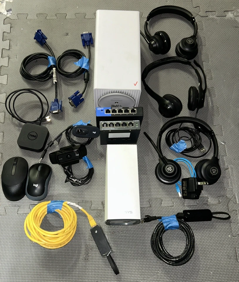 Lot Of Misc Computer Cords, Cameras, Head Sets Routers Connectors  - Image 2 of 4