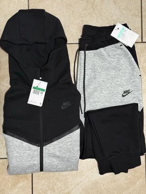 Mens Nike Tech Fleece Sweatsuit  Sport Wear Tracksuit Set Black And Grey  L