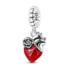 MULA 925 Stering Silver DIY Charm Red Rose Heart Pendant for Women Bracelet