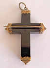Victorian Gold and Vulcanite Gutta Percha Mourning Cross Brooch Pin Goth Vampire — photo 2