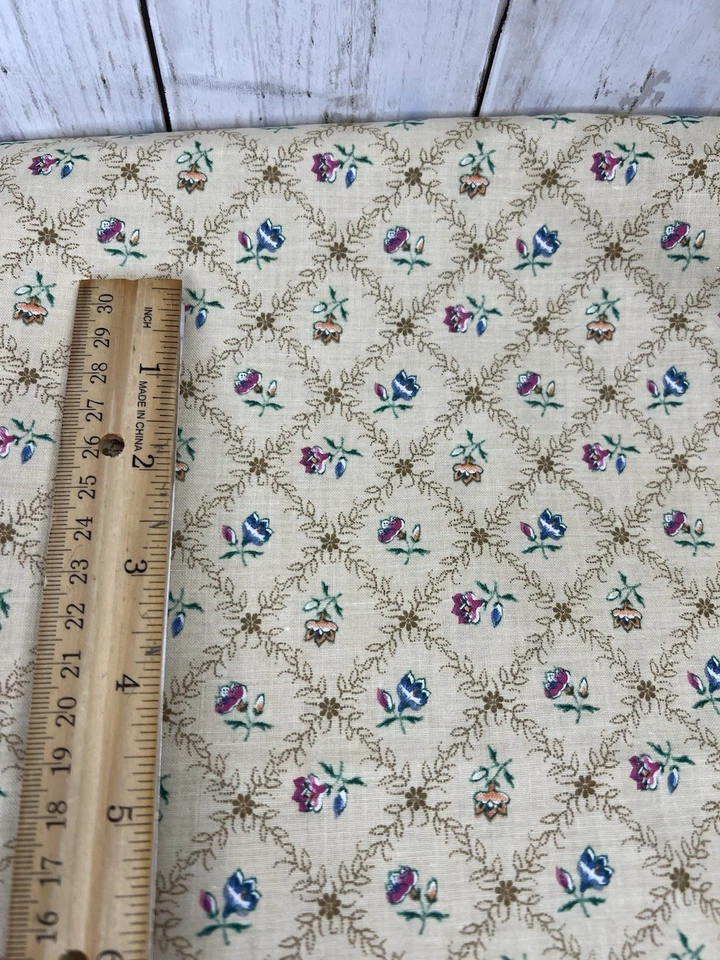 Vintage Concord Joan Kessler Cotton Fabric 5 yards 44" Wide Tan Trellis Roses - Image 2 of 4