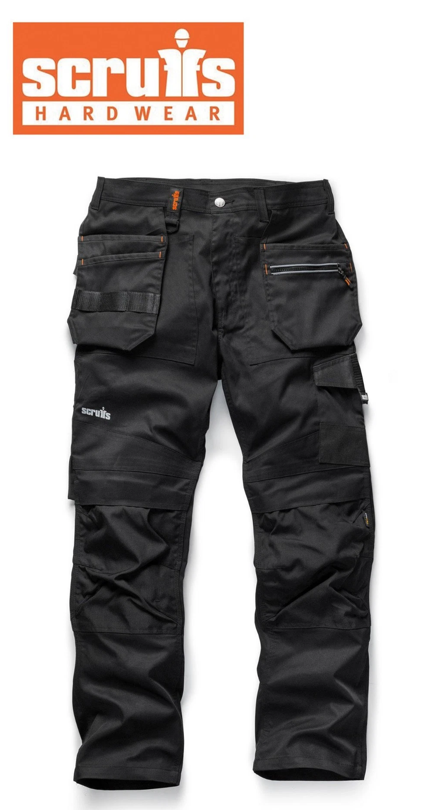 Scruffs Work Trousers 34R Trade Flex Slim Fit Trade Hard Wearing Pockets BLACK
