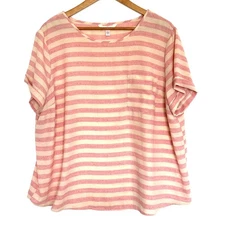 LC Lauren Conrad Shirt Women's XXL Pink Beige Striped Pocket Lightweight Top