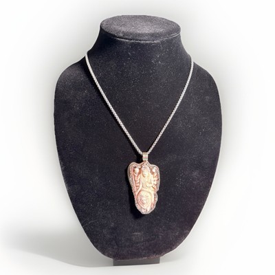 Hand-Carved Durga Lotus Pendant Necklace   Bone & Nepalese Silver, 30  Chain