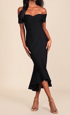 LULUS How Much I Care Black Off-the-Shoulder Midi Dress - Size Medium