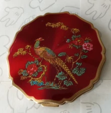 Stratton Pheasant Powder Compact Gold and Red Enamel Made in England