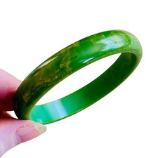 VTG Estate Spinach Swirled Bakelite Bangle Bracelet Tested Art Deco Marbled Rare