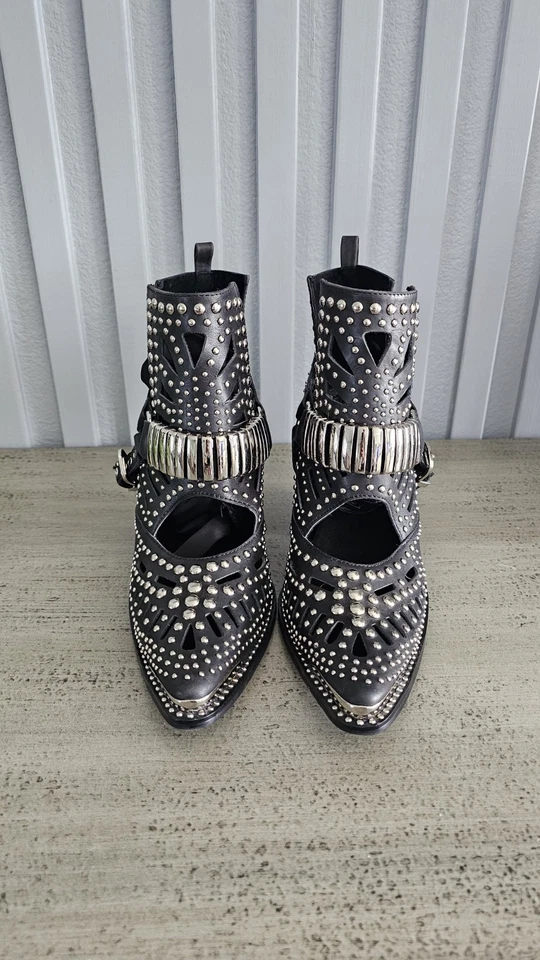 Jeffrey Campbell Nuevo sin Etiquetas Wylie Valdosta Negro Recorte Tachonado Botín Occidental Foto 2 de 4