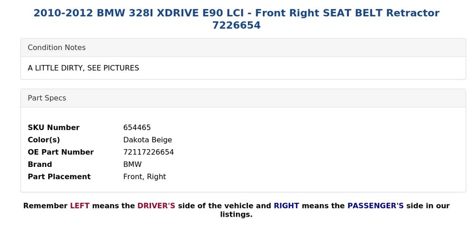 2010-2012 BMW 328I XDRIVE E90 LCI — натяжитель переднего правого ремня безопасности 7226654 - Изображение 4 из 4